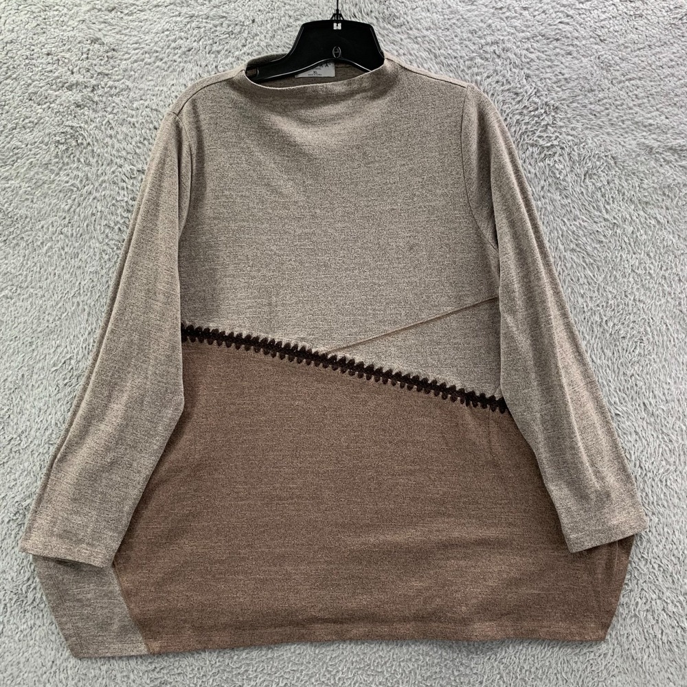 TERRA SJ APPAREL Blouse Womens XL Top Extra Large Pockets Brown Gray*